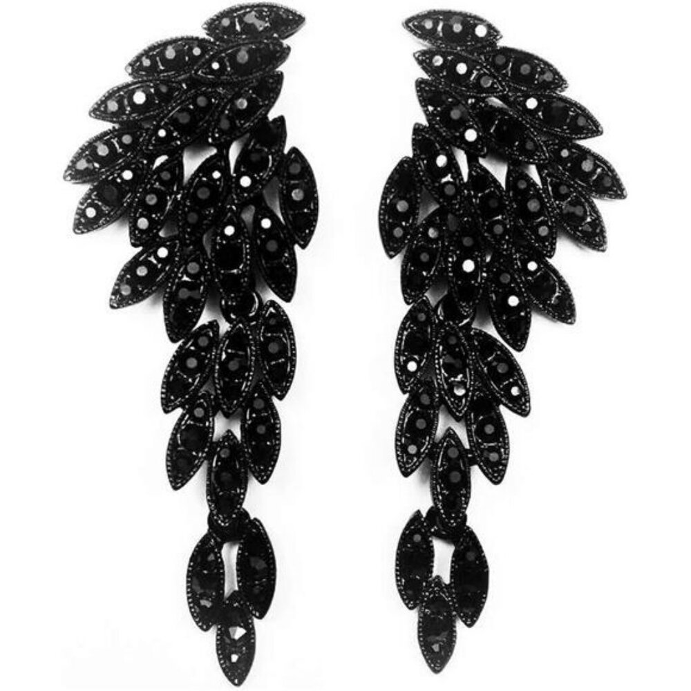 Black Earrings Halloween Dangle Rhinestone Earrings Black Bridal Prom Jewelry